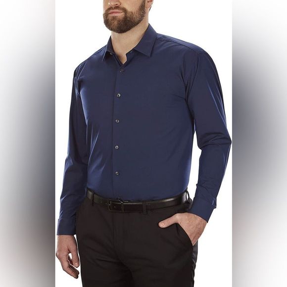 Kenneth Cole Unlisted Men's Dress Shirt Big and Tall Navy Blue, 19 34-35 - Picture 1 of 7